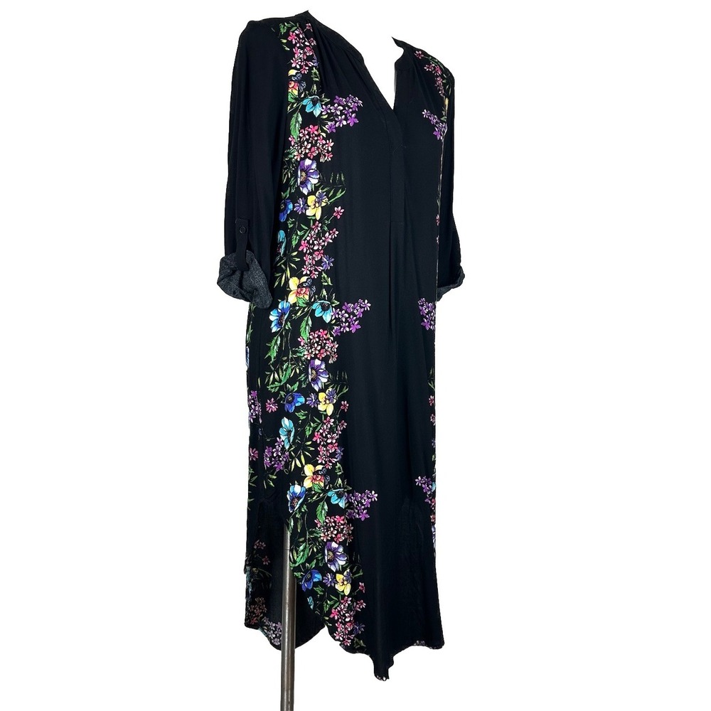 Cupid Hi-Low Back Floral Dress‎ Lounge Cruise Beach Hawaiian 3/4 Sleeve Womens L
